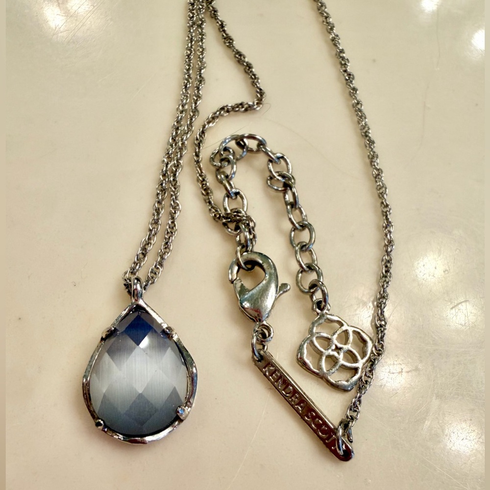 Kendra Scott Silver Necklace with Gray Teardrop Crystal